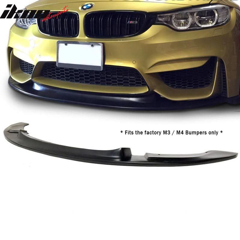 K2 Industries GT style PU front bumper chin lip spoiler on a 2015-2020 BMW F80 M3 and F82 M4 sports car.