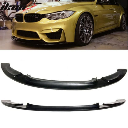 K2 Industries BMW F80 M3 F82 M4 GT style PU front bumper chin lip spoiler on a car, enhancing sporty front-end appearance.