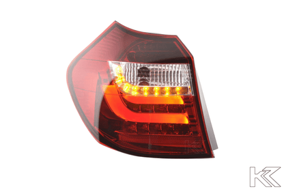 BMW 1-Series E81 3/5 door red LED tail lights set by K2 Industries, designed for 2007-2011 models.