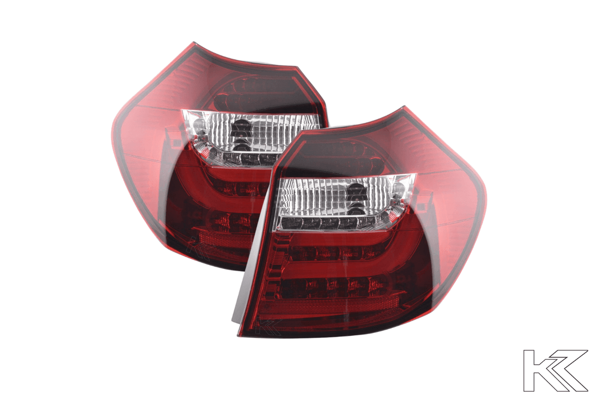 BMW 1-Series E81 3/5 door red LED tail lights set by K2 Industries for 2007-2011 models, showing the tail light assembly.