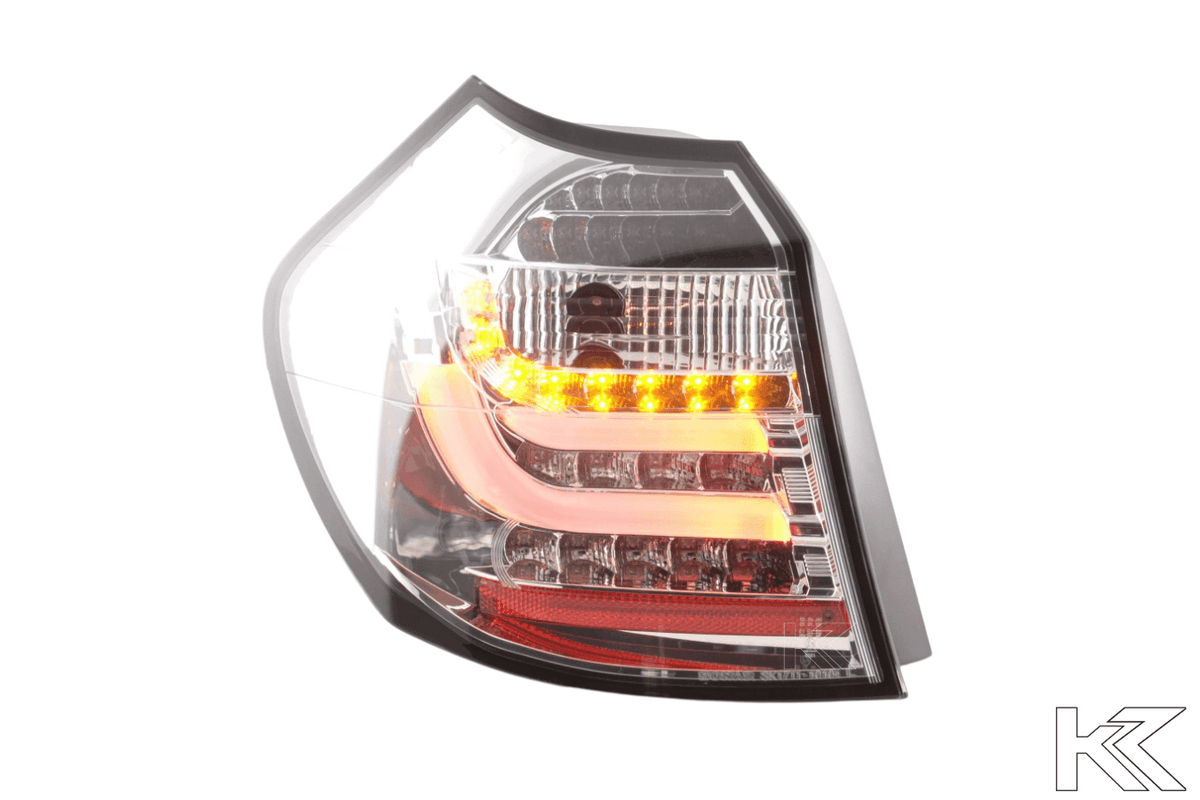 BMW 1-series E81 coupe chrome clear LED tail lights set by K2 Industries, for 2007-2011 model with stylish LED design.
