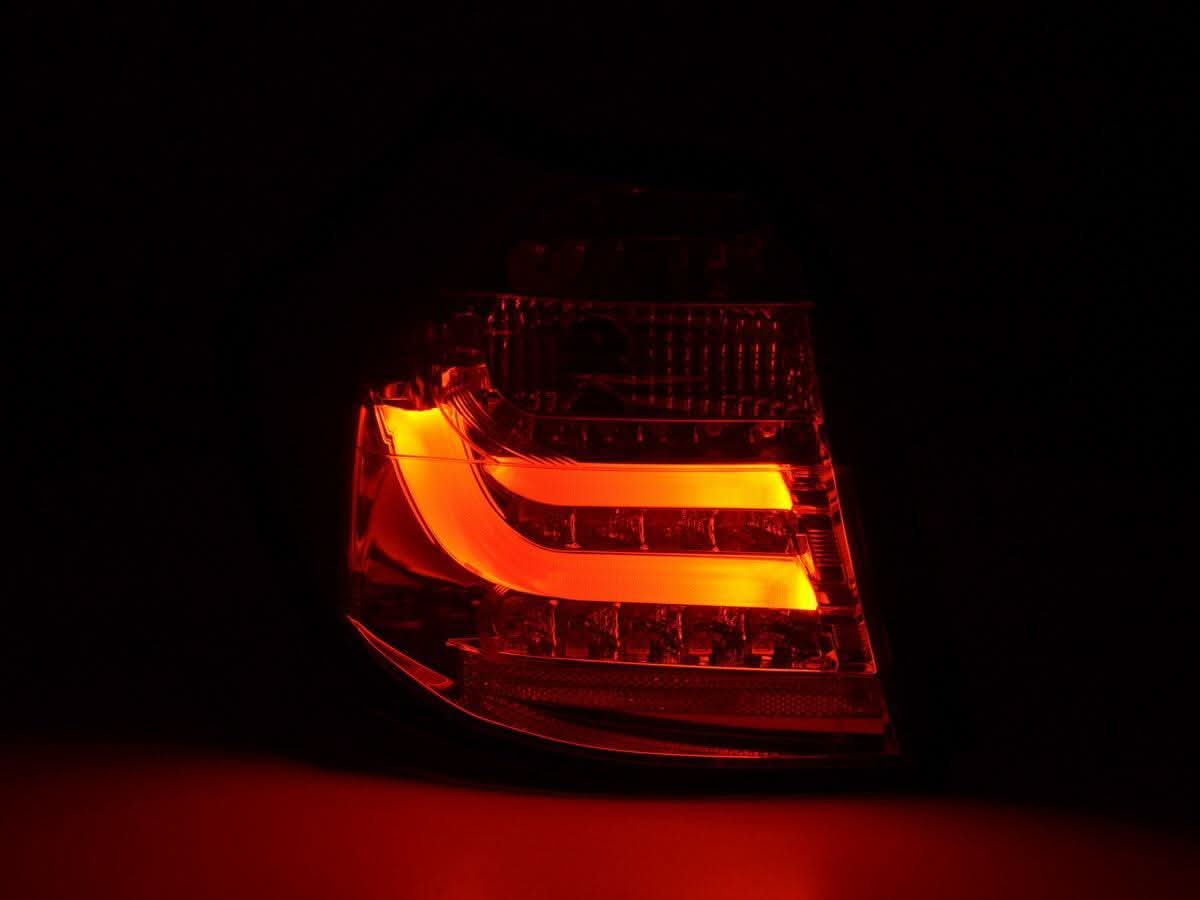 BMW 1-series E81 Coupe chrome clear LED tail lights set by K2 Industries, showing sleek design and bright LED illumination.