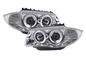 BMW 1-Series E81 E82 E87 E88 chrome angel eyes headlight set by K2 Industries, featuring sleek daytime running lights for 2004-2011 models.
