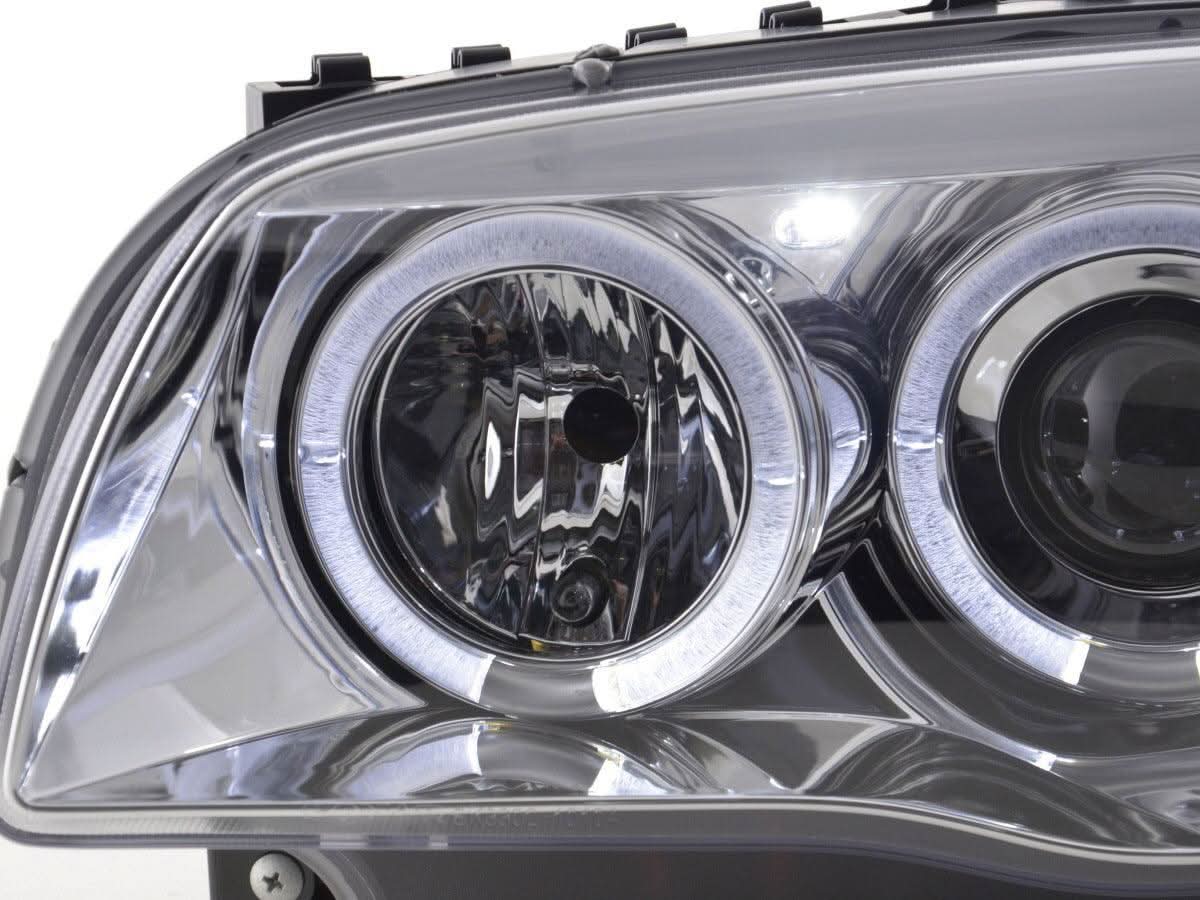 BMW 1-series E81 E82 E87 E88 chrome angel eyes headlights set by K2 Industries, showing sleek headlights with chrome accents.