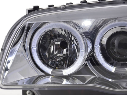 BMW 1-series E81 E82 E87 E88 chrome angel eyes headlights set by K2 Industries, showing sleek headlights with chrome accents.