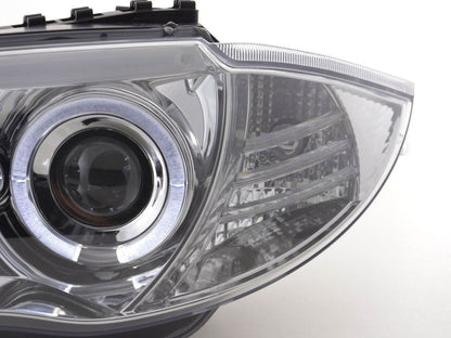 BMW 1-series E81 E82 E87 E88 chrome angel eyes headlights set by K2 Industries, featuring distinctive circular daytime running lights.