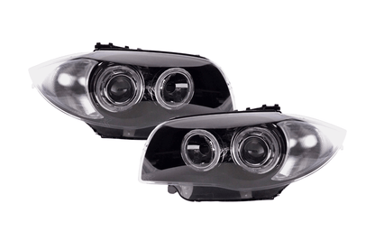 BMW 1-Series E81/E82/E87/E88 LED headlights with angel eyes by K2 Industries, compatible with 2004-2013 models.