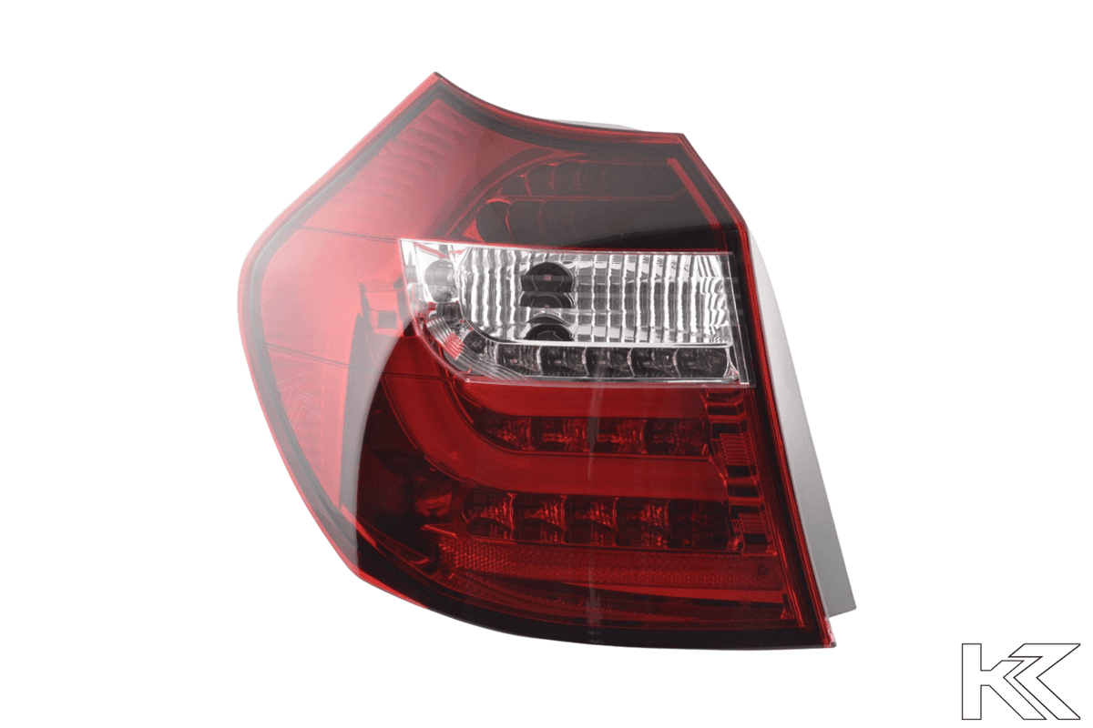 BMW 1 Series E87 E81 3/5-door red LED tail lights by K2 Industries, showing the sleek taillight design for 2004-2006 models.