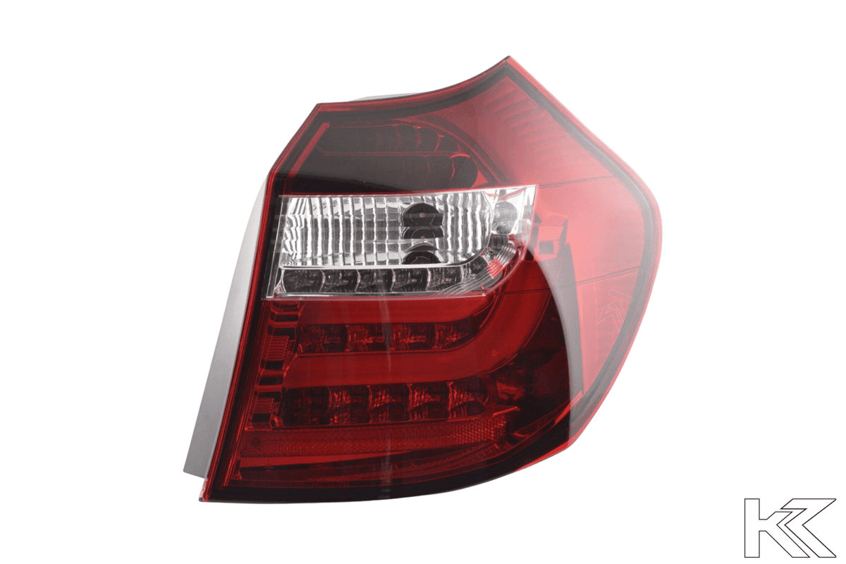 BMW 1 Series E87/E81 3/5-door red LED tail lights by K2 Industries, designed for 2004-2006 model years.