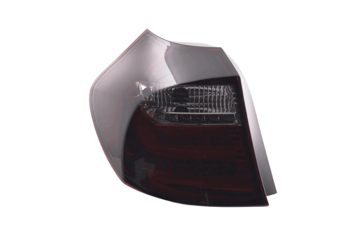 BMW 1 Series E87/E81 3/5-door red smoked LED tail lights by K2 Industries, for models 2004-2007, with sleek smoked lens design.