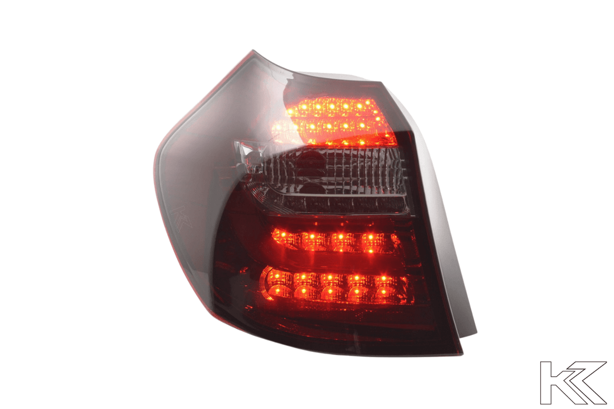 BMW 1 Series E87/E81 3/5-door red smoked LED tail lights by K2 Industries, for models 2004-2007.