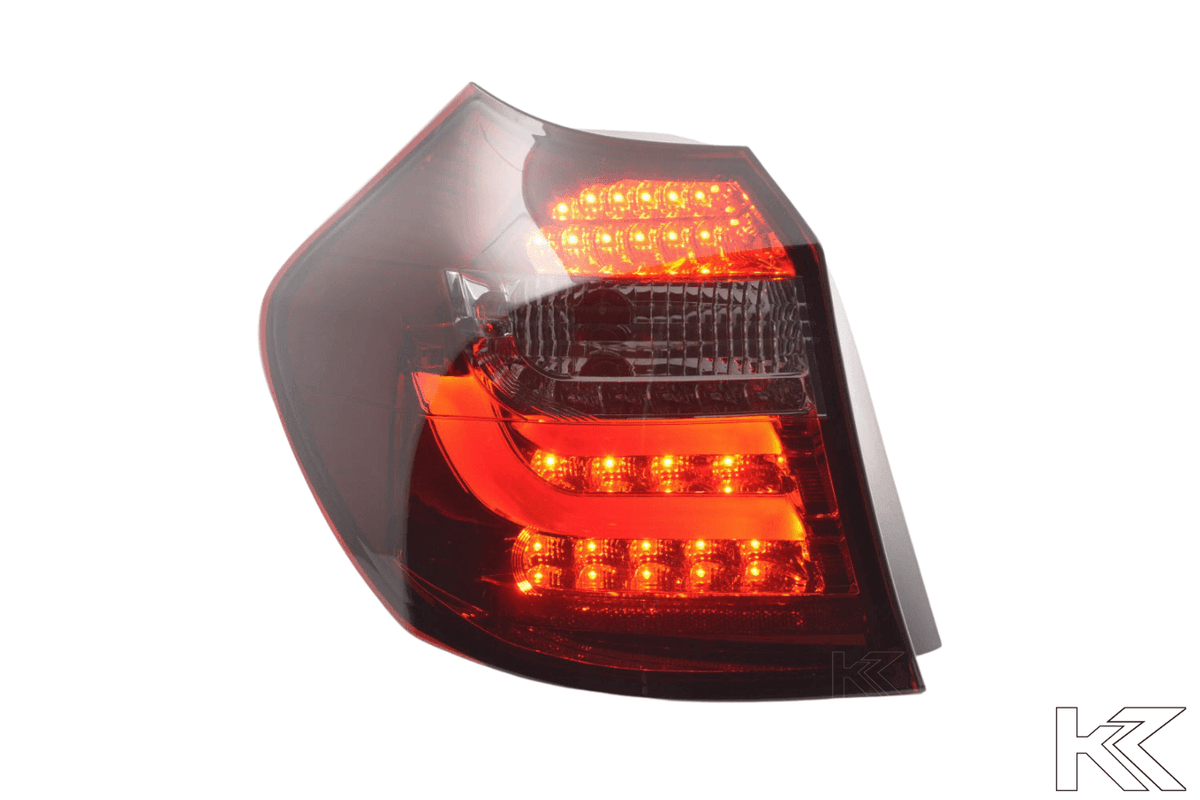 BMW 1 Series E87/E81 3/5-door red smoked LED tail lights by K2 Industries for 2007-2011 models.