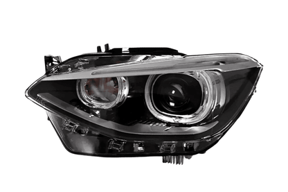 BMW 1-Series F20 OE style headlights upgrade by K2 Industries for 2012-2016 model, featuring sleek daytime running lights and clear lenses.