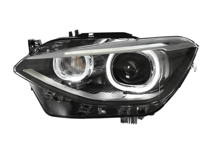 BMW 1-Series F20 OE style headlights upgrade by K2 Industries for 2012-2016, featuring sleek design and clear lens.