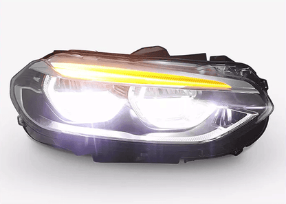 BMW 1-Series F52 headlight upgrade by K2 Industries, OE+ style, for models 2016-2020, showing the upgraded headlights on the vehicle.