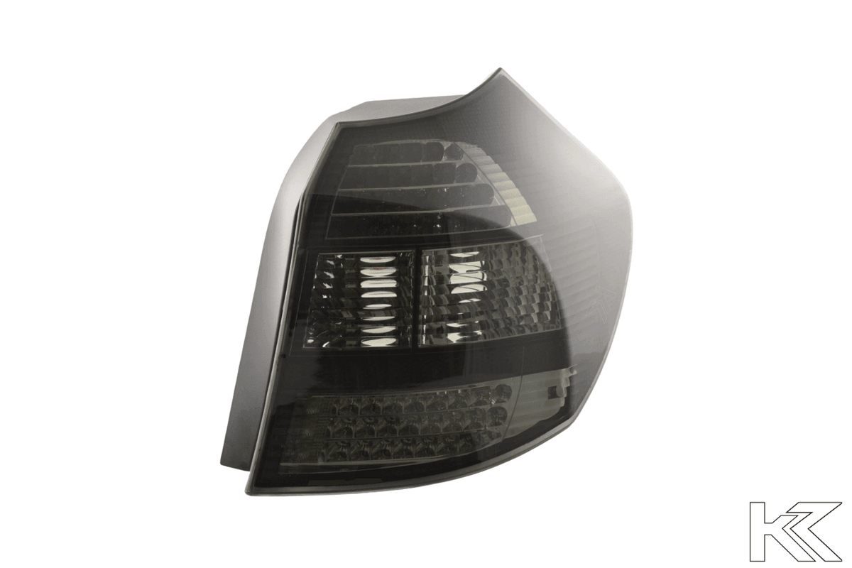 BMW 1 Series E87 black LED taillights by K2 Industries for 2004-2007, showing sleek design and LED light details.