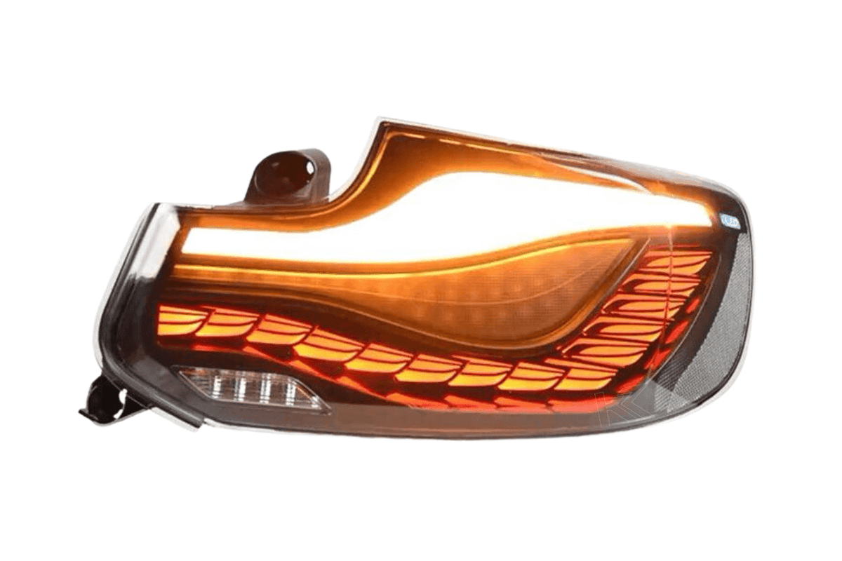 BMW 2 Series and M2 GTS style OLED tail lights by K2 Industries, shown on a 2014-2021 F22, F23, and F87 model.
