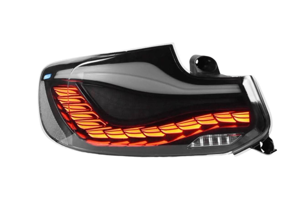 BMW 2 Series and M2 GTS style OLED tail lights by K2 Industries, showing sleek red and clear lens design for F22, F23, F87 models 2014-2021.