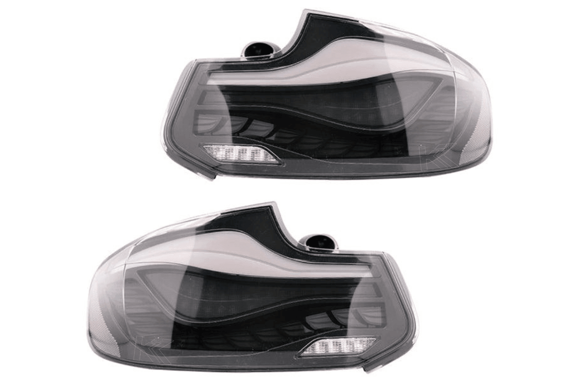 BMW 2 Series and M2 GTS style OLED tail lights by K2 Industries, illuminated with sleek LED design for 2014-2021 models.