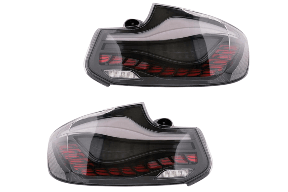 BMW 2 Series and M2 GTS style OLED tail lights by K2 Industries, showcasing sleek LED design for F22, F23, and F87 models (2014-2021).