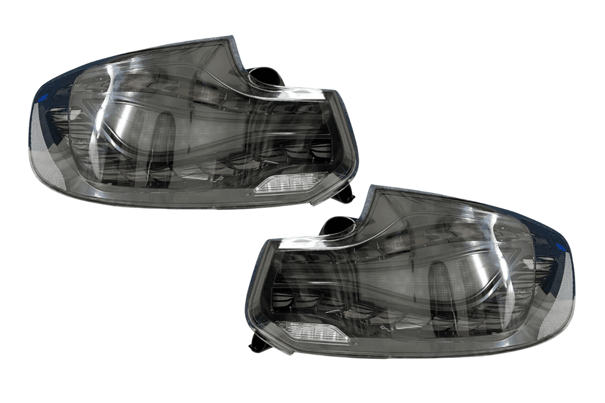 BMW 2-Series and M2 OLED tail lights in red and black dragon scale design by K2 Industries, featuring intricate LED detailing.