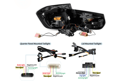 BMW 3-Series F30 F35 F80 GTS style red or smoked OLED dynamic tail lights by K2 Industries, for 2012-2019 models.