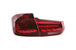 BMW 3-Series F30 F35 F80 GTS style OLED dynamic tail lights in red or smoked by K2 Industries, for 2012-2019 models.