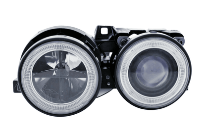 BMW 3-series E30 2/4 door black angel eyes headlight set by K2 Industries, compatible with 1987-1991 models.