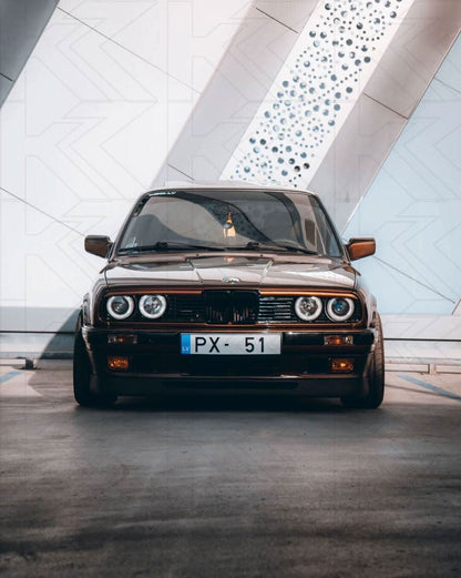 BMW 3-series E30 2/4 door Black Angel Eyes Headlight Set by K2 Industries, designed for 1987-1991 models.