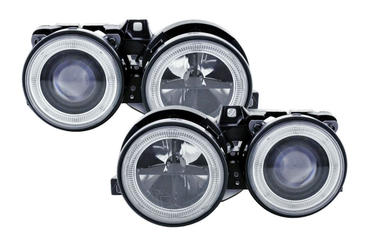 BMW 3-series E30 2/4 door Black Angel Eyes headlights set by K2 Industries for 1987-1991 model with sleek black ring design
