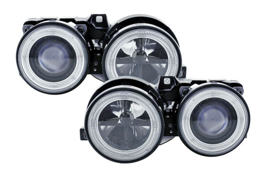 BMW 3-series E30 2/4 door Black Angel Eyes headlights set by K2 Industries for 1987-1991 model with sleek black ring design