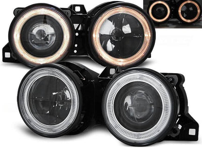 BMW 3-series E30 2/4 door black Angel Eyes headlight set by K2 Industries, for models 1987-1991.