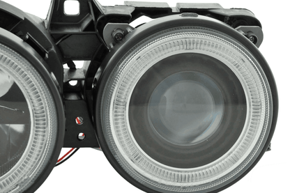 BMW 3-series E30 2/4 door Black Angel Eyes Headlight Set by K2 Industries, for models 1987-1991, with sleek black design and clear lenses.