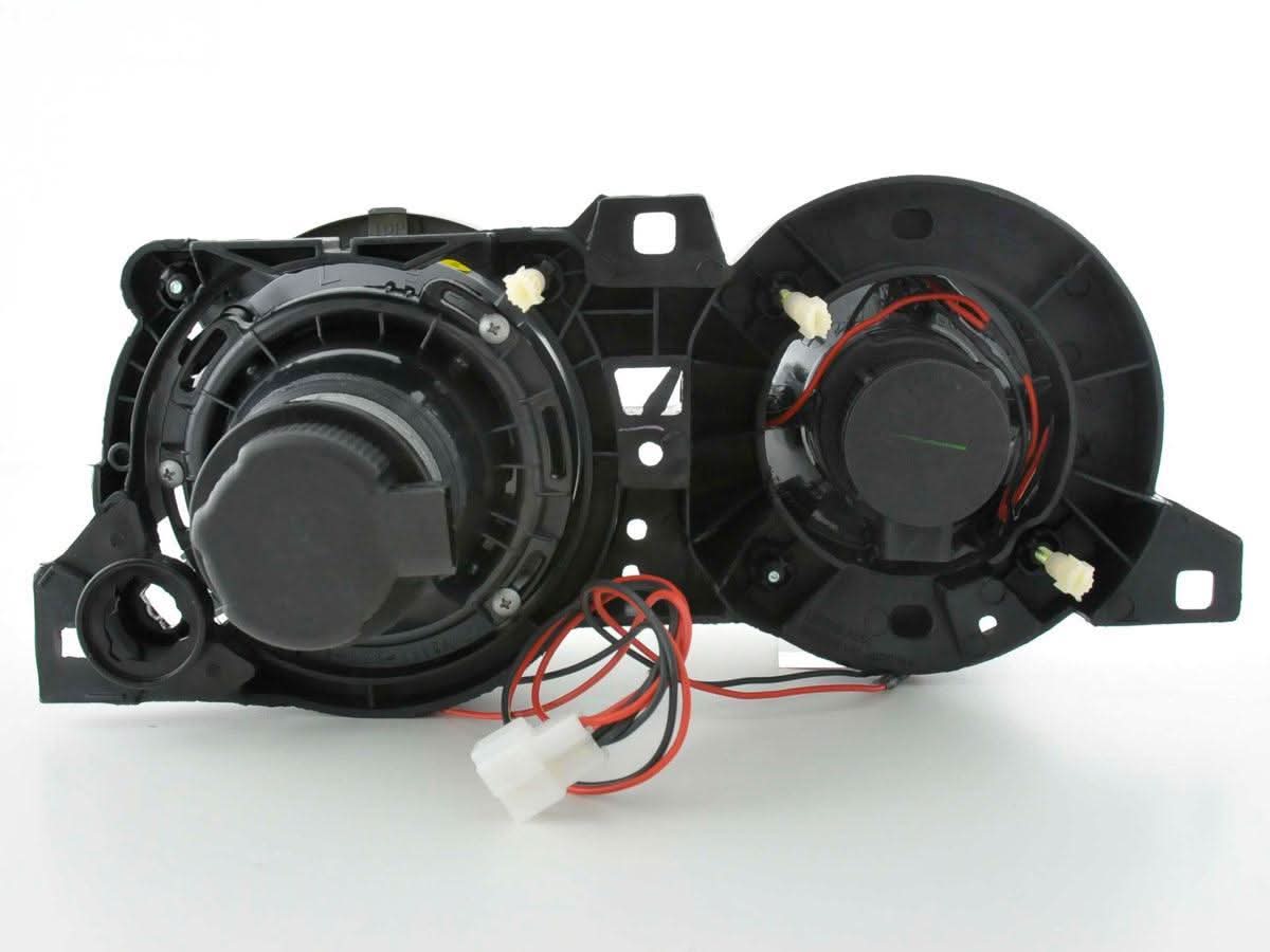 BMW 3-series E30 2/4 door black Angel Eyes headlight set by K2 Industries, for models 1987-1991, with sleek black housing.