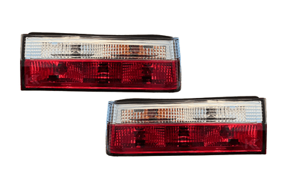 BMW 3-Series E30 facelift tail lights in red and clear for models 1988-1994, by K2 Industries, showing front view of the tail lights.