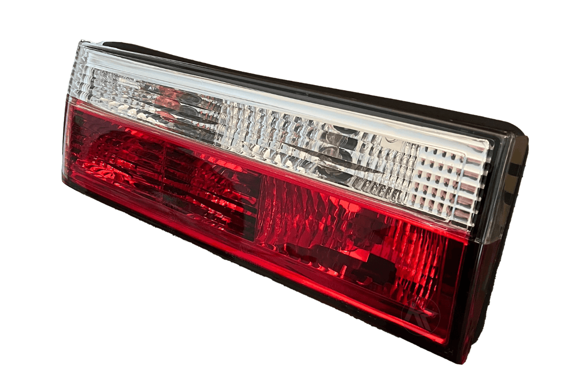 BMW 3-Series E30 facelift tail lights in red and clear, compatible with 1988-1994 models, by K2 Industries.