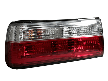 BMW 3-Series E30 facelift red and clear tail lights by K2 Industries, designed for models 1988-1994.