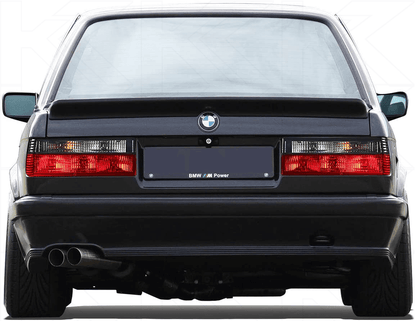 BMW 3-Series E30 pre-facelift tail lights in red and smoked finish, designed for models 1982-1987 by K2 Industries.