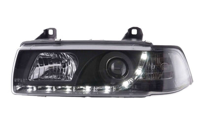 BMW 3-series E36 Coupe black LED headlights with daytime running lights by K2 Industries, fitted on 1992-1999 models.