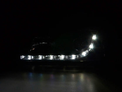 BMW 3-series E36 coupe black LED headlights with daytime running lights, compatible with 1992-1999 models, by K2 Industries.