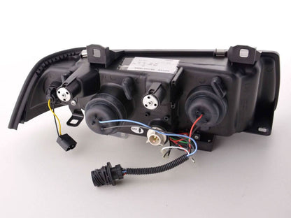 Black LED headlights with daytime running lights for BMW 3-series E36 Coupe, 1992-1999, by K2 Industries.