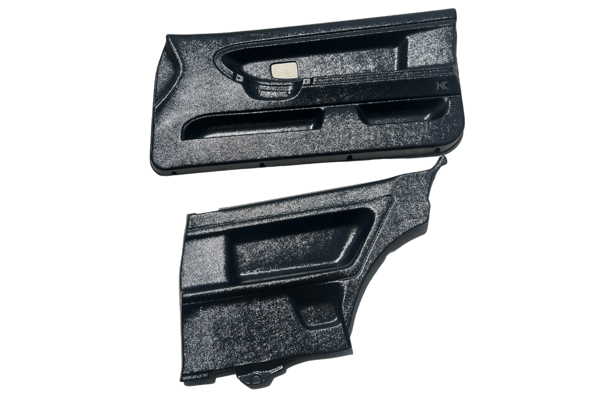 BMW 3-Series E36 Coupe door cards upgrade kit by K2 Industries, lightweight ABS plastic door panels with sleek design.