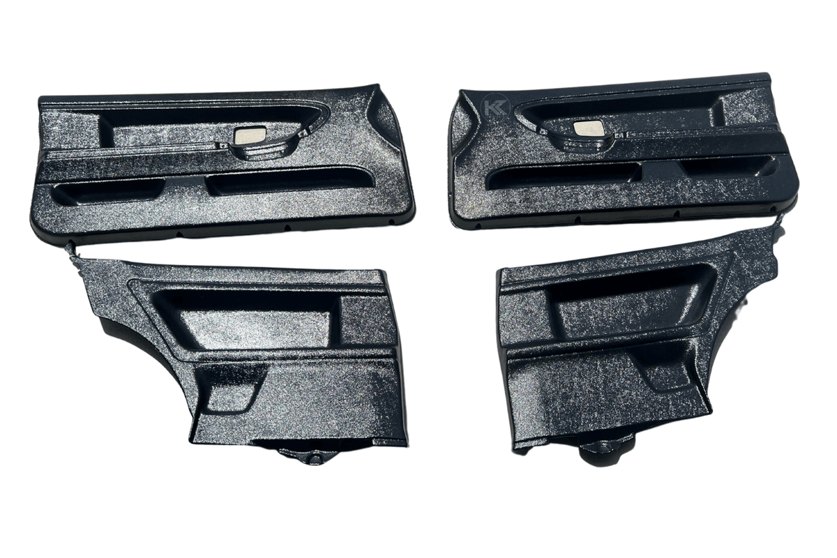 BMW 3-Series E36 Coupe door cards upgrade by K2 Industries, lightweight ABS plastic kit with sleek design and finish.