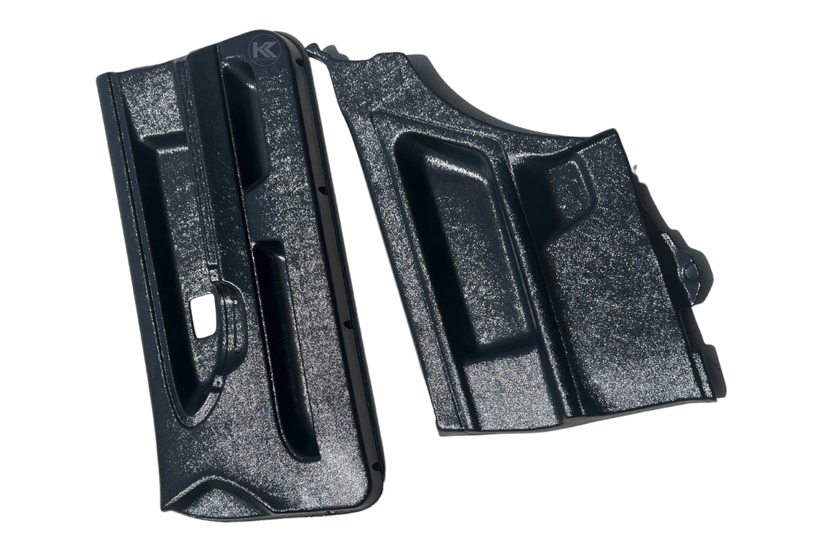 BMW 3-Series E36 Coupe door cards upgrade kit made of lightweight ABS plastic by K2 Industries, showing sleek interior door panel design.