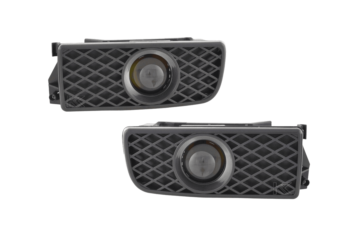 BMW 3-series E36 EVO fog lights by K2 Industries, 1991-2000, showing the set of sleek automotive fog lights with mounting brackets.