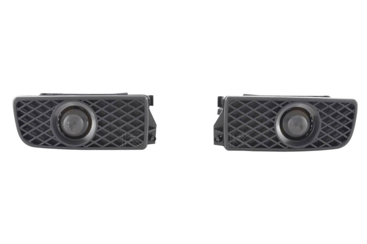 BMW 3-series E36 EVO fog lights by K2 Industries, pair of front fog lights for 1991-2000 E36 models, black housing with clear lenses.