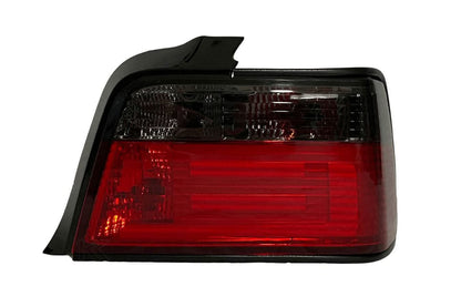 BMW 3 Series E36 sedan tail lights with red and smoke LED bar, JDM style, from K2 Industries, for 1991-1998 models.
