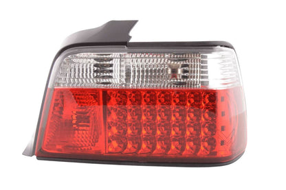 BMW 3-series E36 sedan red LED taillights set by K2 Industries, showing sleek tail light assembly with red lenses for 1991-1998 models.
