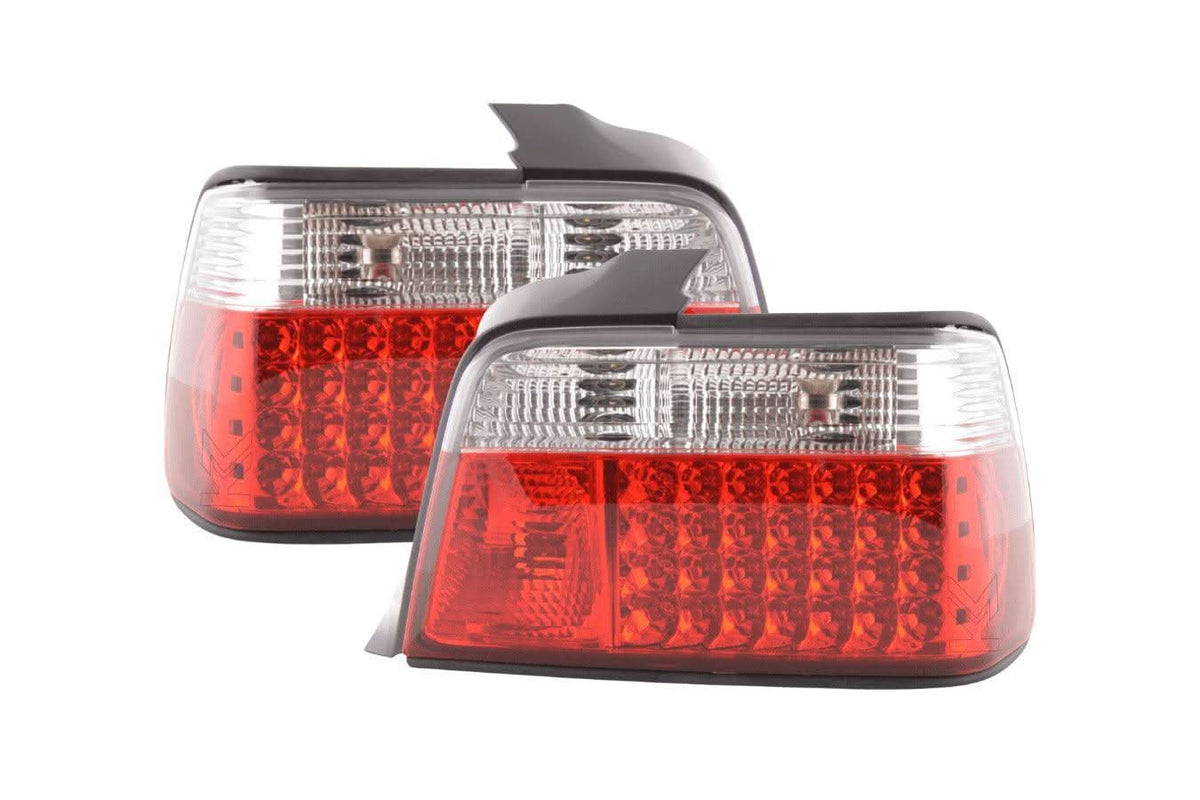 Red LED taillights set for BMW 3-series E36 Sedan (1991-1998) by K2 Industries, showing the sleek tail light design.