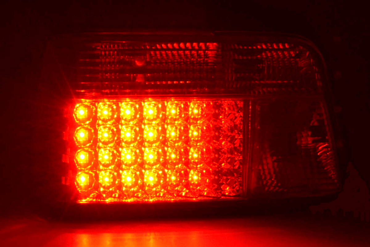 Red LED taillights set for BMW 3-series E36 Sedan (1991-1998) by K2 Industries, showing the sleek tail light design.